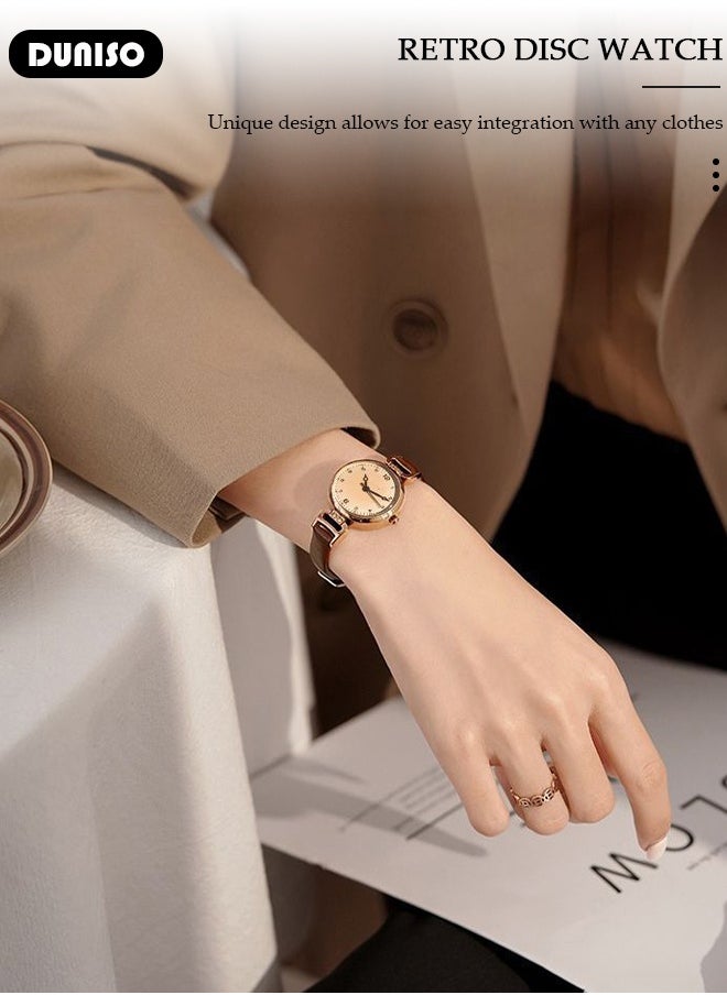DUNISO Simple Retro Quartz Watch for Men Women Minimalist Casual Fashion Thin Small Round Student Wrist Watch with Easy Read Dial Dial PU Leather Strap  - Image 5