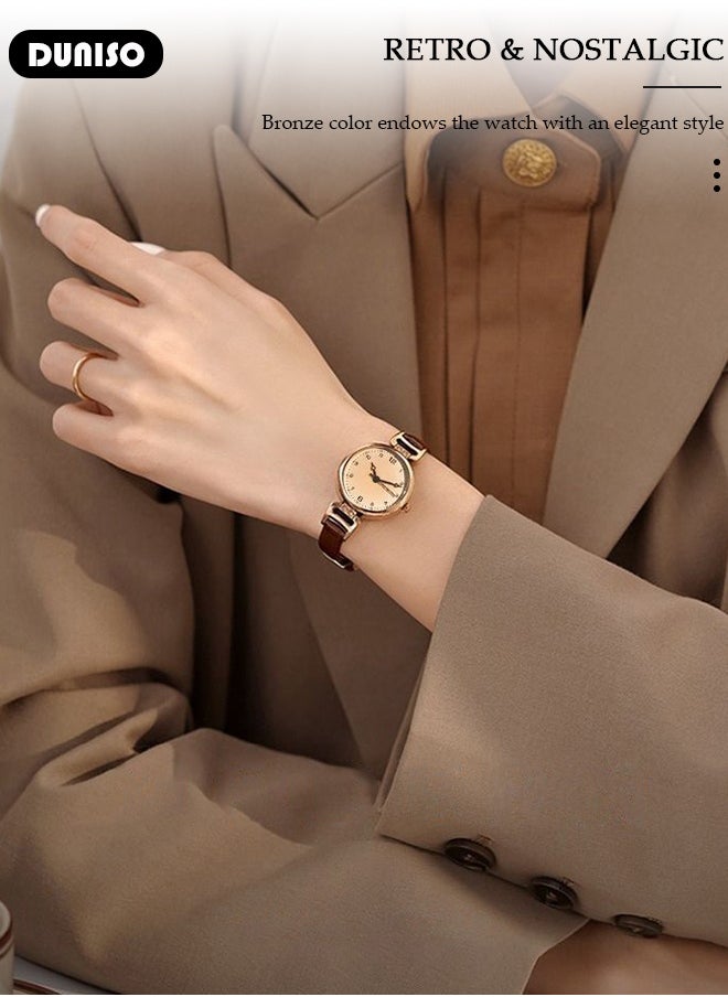 DUNISO Simple Retro Quartz Watch for Men Women Minimalist Casual Fashion Thin Small Round Student Wrist Watch with Easy Read Dial Dial PU Leather Strap  - Image 3