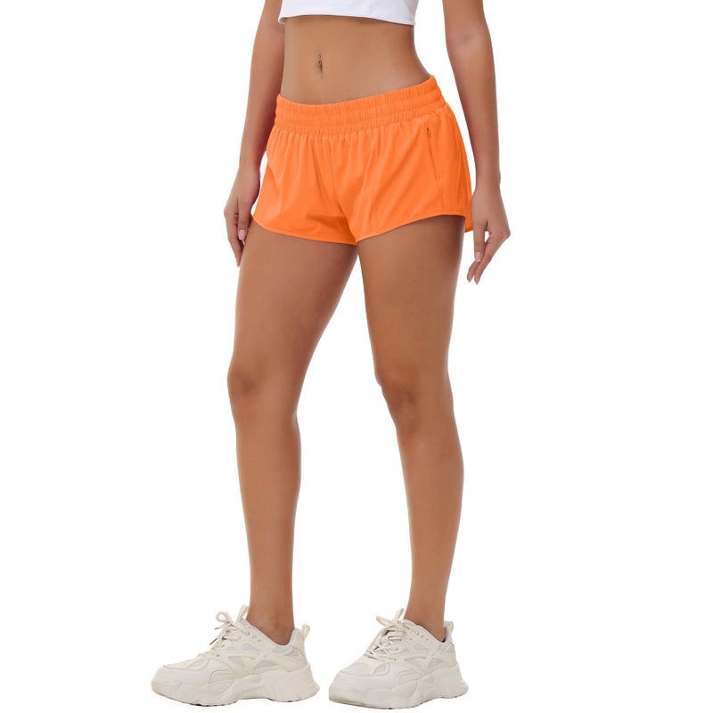 Aurefin Lightweight Athletic Shorts for Women, Quick Dry Running Shorts with Zip Pocket and Liner Womens Gym Workout Shorts Orange XS - Image 4