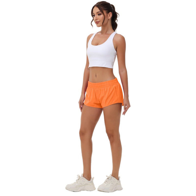 Aurefin Lightweight Athletic Shorts for Women, Quick Dry Running Shorts with Zip Pocket and Liner Womens Gym Workout Shorts Orange XS - Image 5