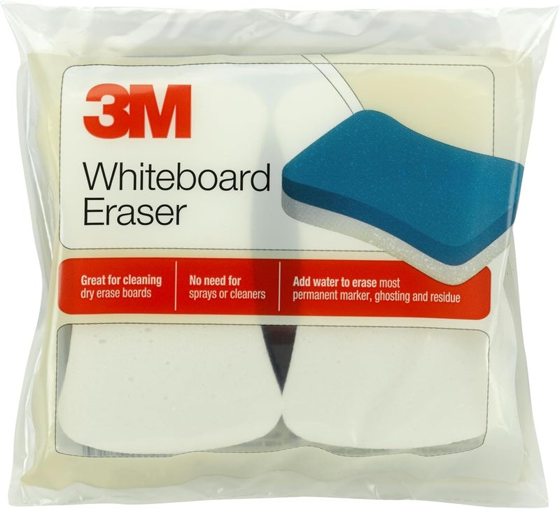 3M Whiteboard Eraser Pads, 2-Pack, White/Blue - Ideal for Cleaning Dry Erase Boards - Image 1