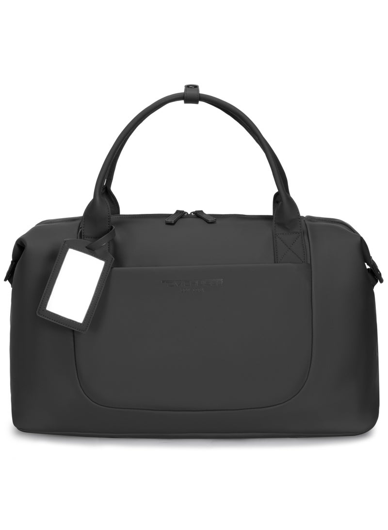 TOM CRUISER 19.3-Inch Matt PU Travel Duffel Bag, Spacious Weekender with Front/Back Quick-Access Pockets, Interior Organizer, Trolley Sleeve & Luggage Tag, Black - Image 1