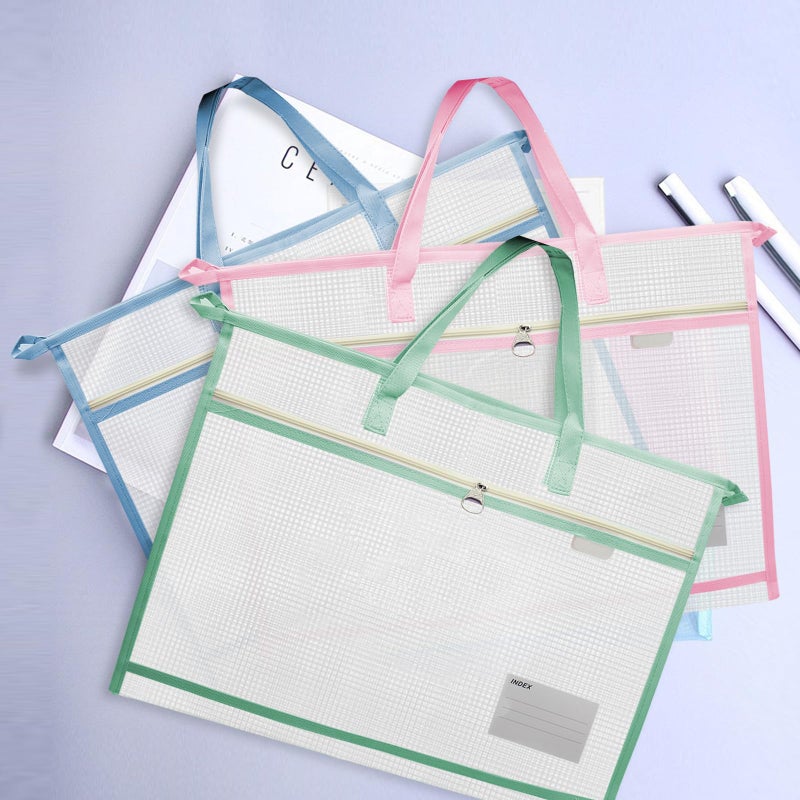 TUSAUW 3 Pcs A3 Project Bags for Quilting Craft - Clear Mesh Sewing Bag With Zipper Handles & Pockets for Artworks, Charts and Teaching Material - Image 5