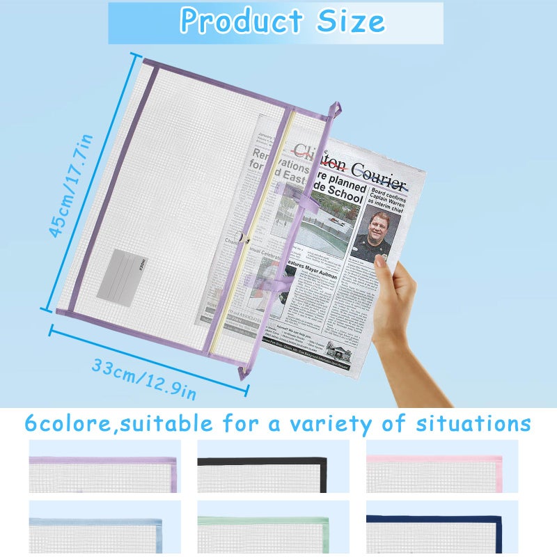 TUSAUW 3 Pcs A3 Project Bags for Quilting Craft - Clear Mesh Sewing Bag With Zipper Handles & Pockets for Artworks, Charts and Teaching Material - Image 3
