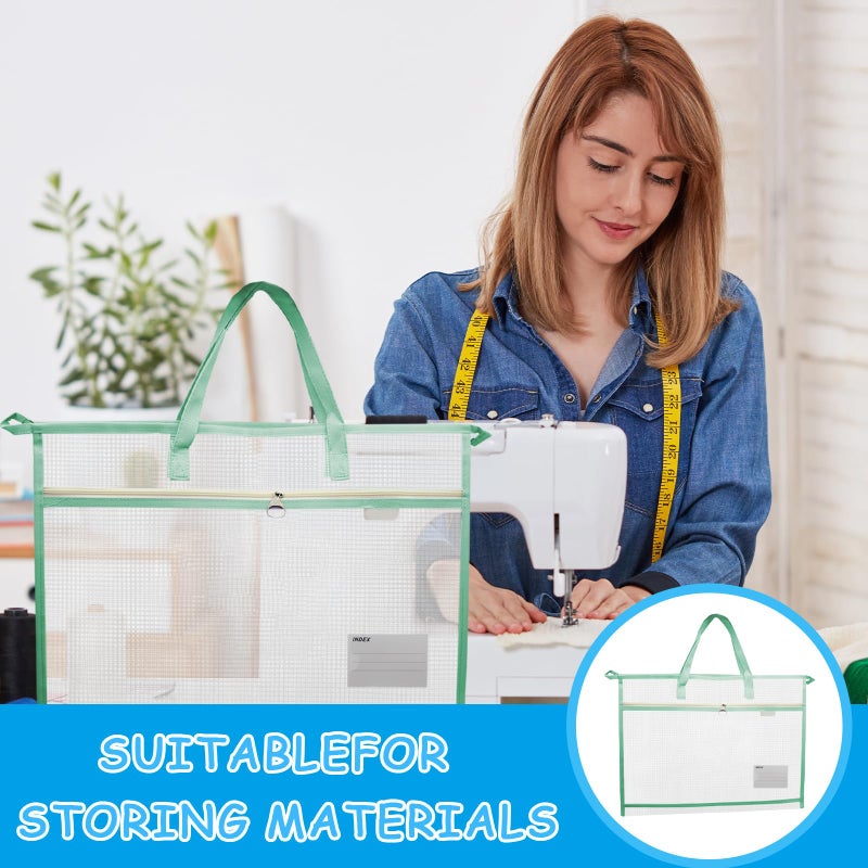 TUSAUW 3 Pcs A3 Project Bags for Quilting Craft - Clear Mesh Sewing Bag With Zipper Handles & Pockets for Artworks, Charts and Teaching Material - Image 2
