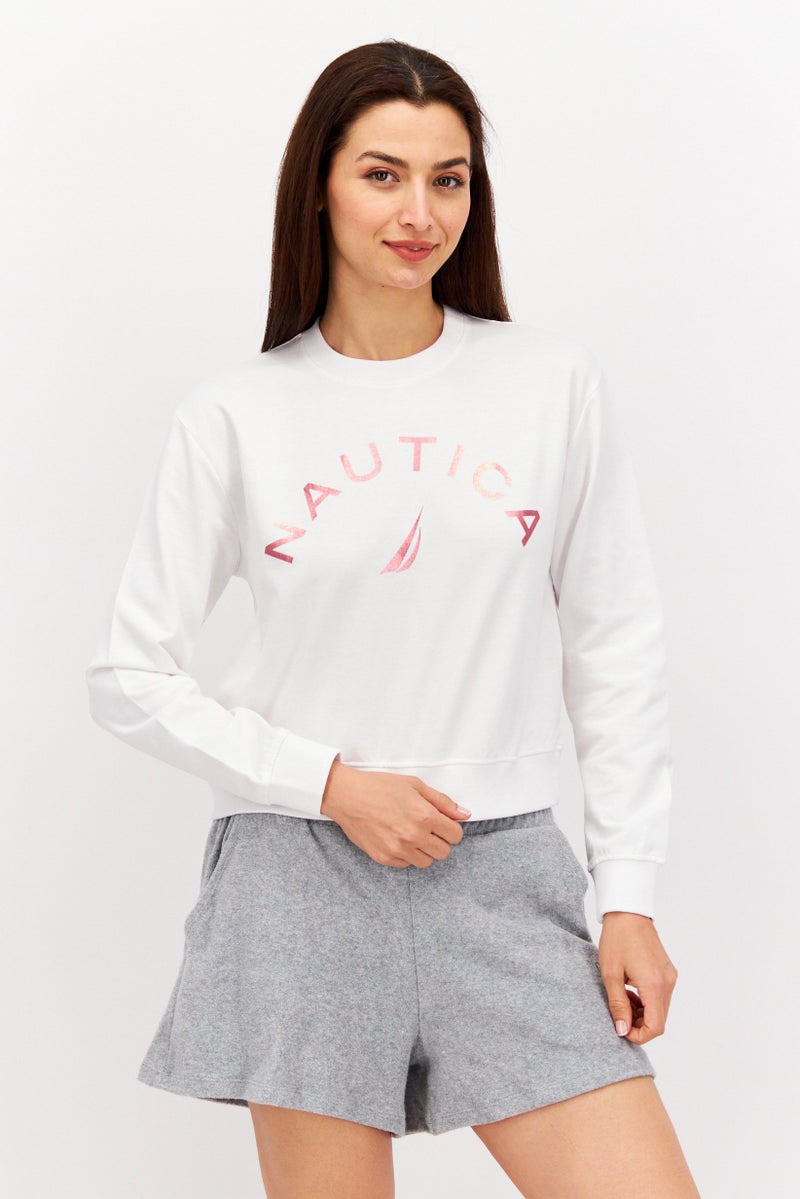 NAUTICA Women Sportswear Fit Long Sleeve Outdoor Sweatshirt, White  - Image 1