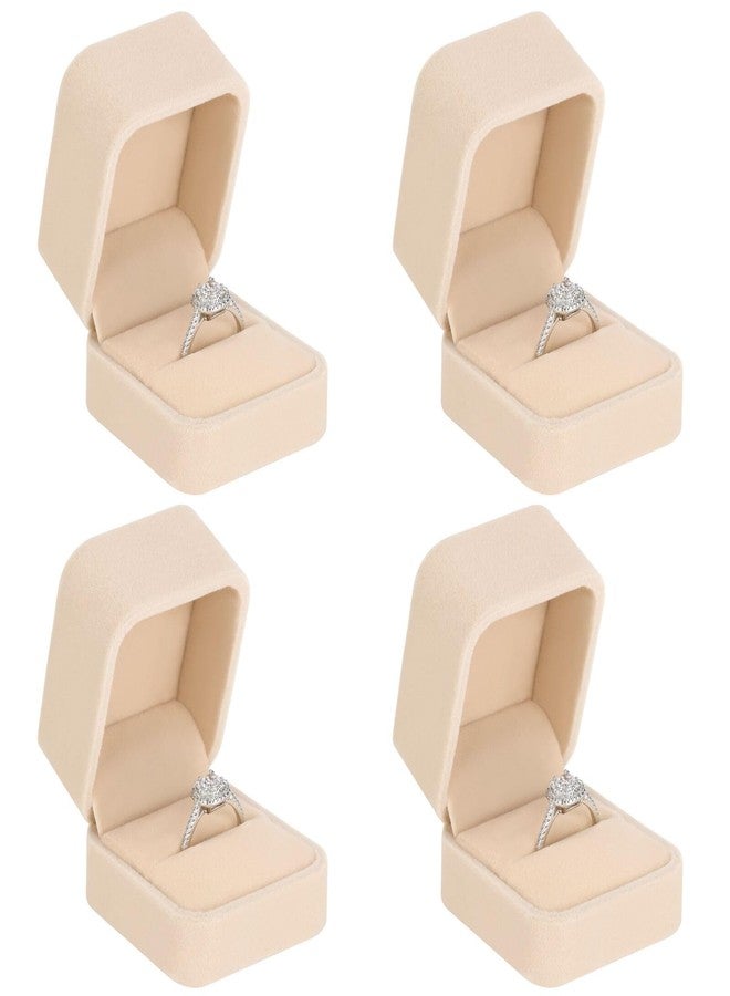 LETURE 4 Pieces Velvet Ring Gift Boxes Set, Earring Pendant Jewelry Case, Jewellry Display Box for Wedding, Engagement,Proposal, Birthday and Anniversary (Apricot-4PCS) - Image 1