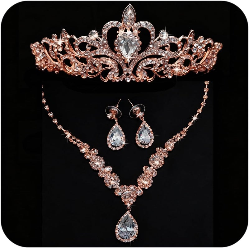 Cocide Silver Jewelry Set for Women Crystal Tiara and Necklace Kit for Girls Rhinestone Crown Earrings Neck Accessories for Bride Wedding Birthday Party Bridal Prom Bridesmaid Dress up - Image 1