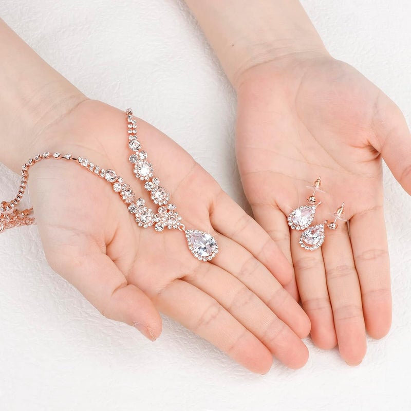 Cocide Silver Jewelry Set for Women Crystal Tiara and Necklace Kit for Girls Rhinestone Crown Earrings Neck Accessories for Bride Wedding Birthday Party Bridal Prom Bridesmaid Dress up - Image 3