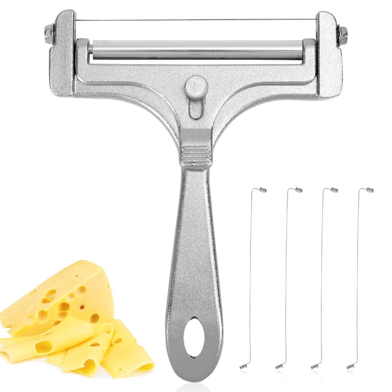 lasuroa Cheese Cutter, Stainless Steel Cheese Slicer with 4pcs Extra Wires Adjustable Handheld Butter Block Cutter for Cheddar Gruyere Mozzarella Kitchen Slicing Tools - Image 1