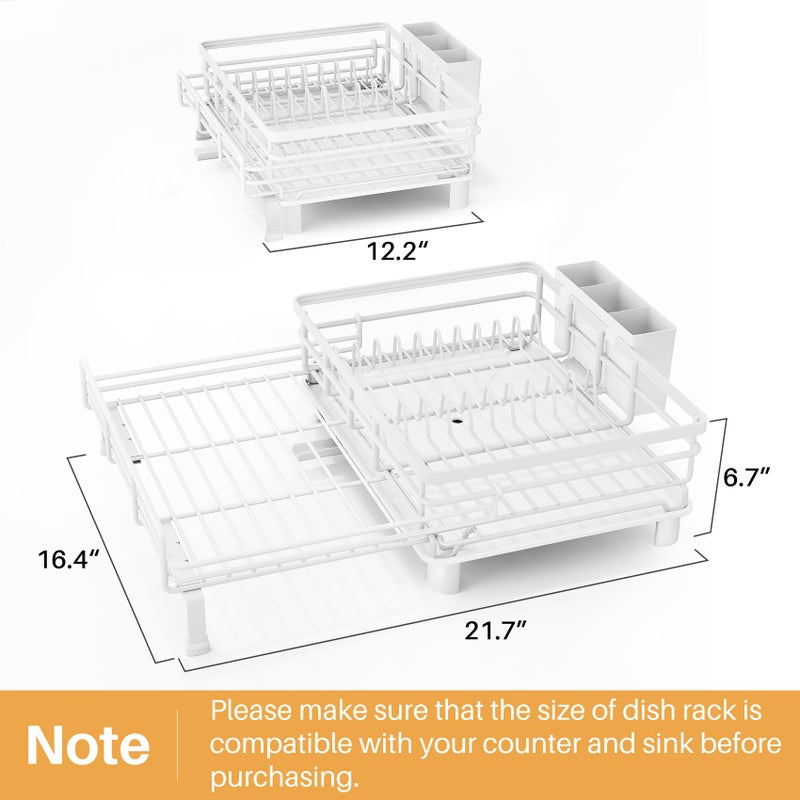 SNTD Dish Drying Rack - Extendable Dish Rack, Large Sink Drying Dish Drainer for Kitchen Counter, Stainless Steel Dish Strainer with Utensil Holder (White) - Image 2