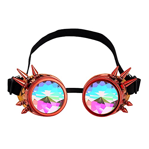 Lelinta Kaleidoscope Spiked Goggles with Adjustable StrapsRainbow Crystal LensesPerfect for Raves Costume Parties - Image 1