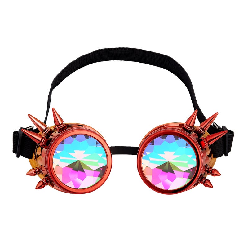 Lelinta Kaleidoscope Spiked Goggles with Adjustable StrapsRainbow Crystal LensesPerfect for Raves Costume Parties - Image 2