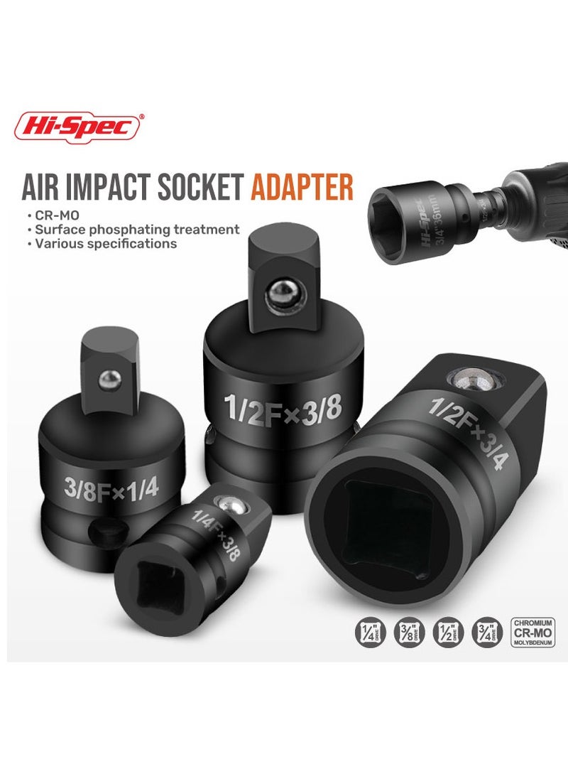 Hi-Spec - 6 Piece Impact Adapter and Reducer Socket Set, 1/4 3/8 1/2 3/4 Inch Female To Male Air Square Drive and Wrench Conversion Kit, Cr-Mo Steel, Ball Detent, Hand Tools With Case - Image 1