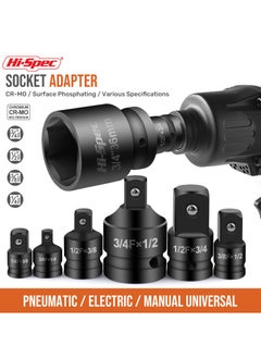Hi-Spec 6 Piece Impact Adapter and Reducer Socket Set, 1/4 3/8 1/2 3/4 Inch Female To Male Air Square Drive and Wrench Conversion Kit, Cr-Mo Steel, Ball Detent, Hand Tools With Case  - Image 5