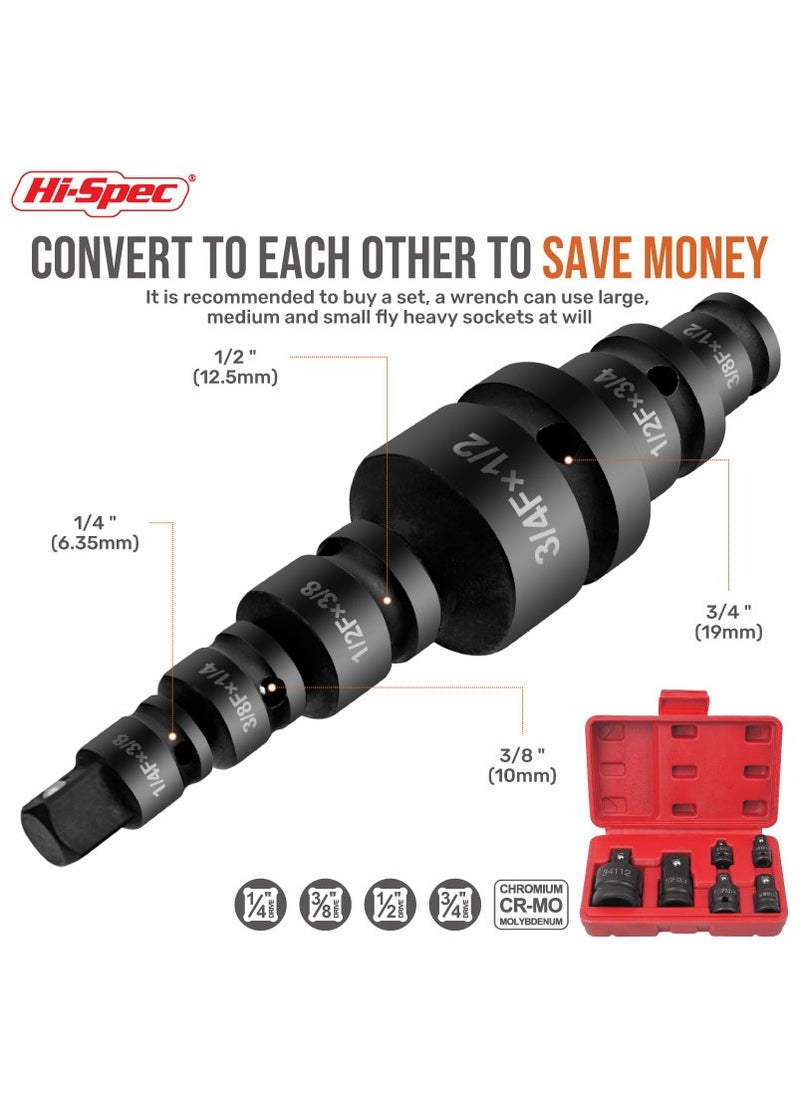 Hi-Spec - 6 Piece Impact Adapter and Reducer Socket Set, 1/4 3/8 1/2 3/4 Inch Female To Male Air Square Drive and Wrench Conversion Kit, Cr-Mo Steel, Ball Detent, Hand Tools With Case - Image 1