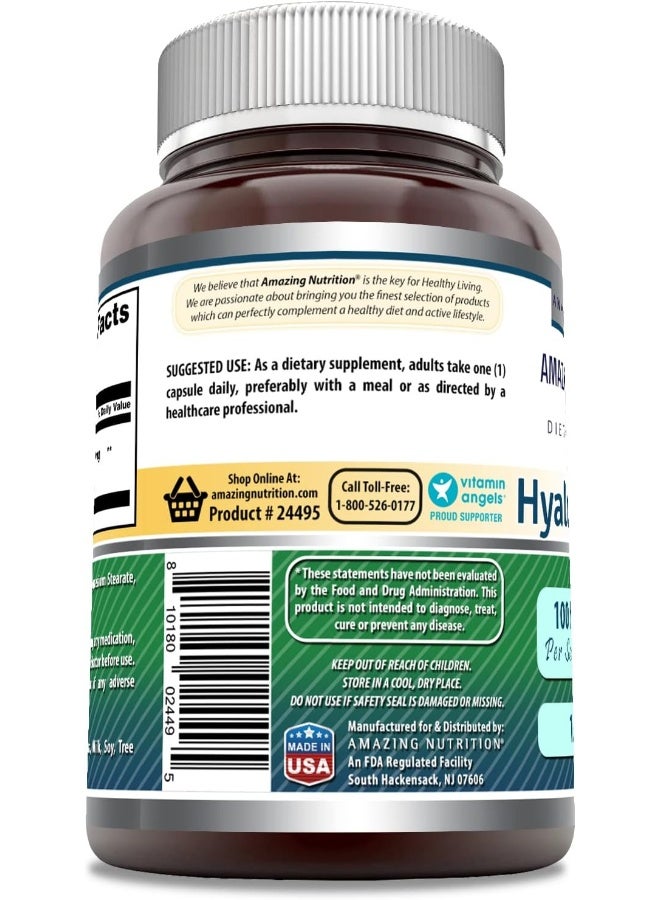 Amazing Nutrition Hyaluronic Acid 100 Mg Supplement | Capsules | Non-GMO | Gluten-Free | Made in USA (1 Pack | 120 Count) - Image 3