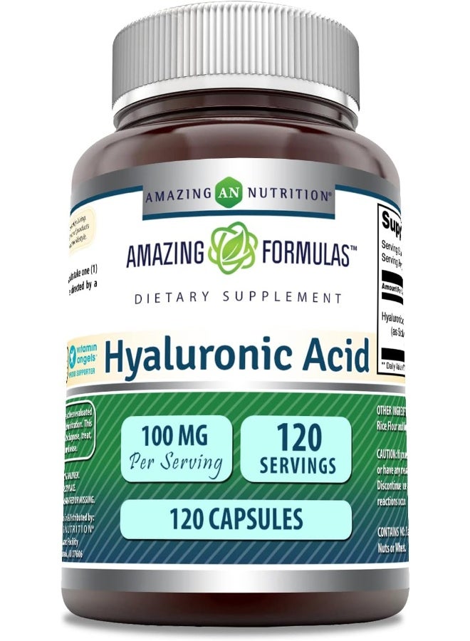Amazing Nutrition Hyaluronic Acid 100 Mg Supplement | Capsules | Non-GMO | Gluten-Free | Made in USA (1 Pack | 120 Count) - Image 1