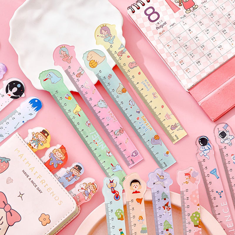 Cartoon Special-Shaped Ruler Student Ins Girl Heart Scale Learning Office Painting Ruler Measuring Tool 15Cm - Image 5