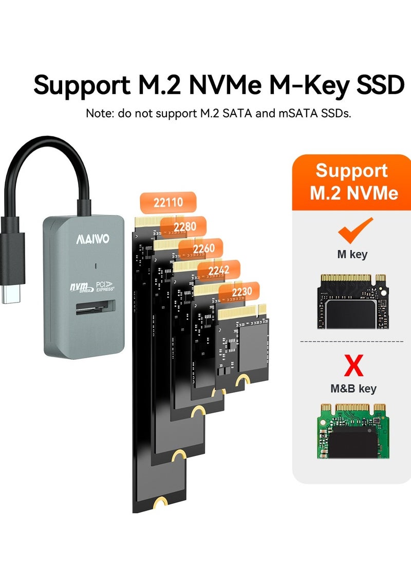 MAIWO K1696P M.2 NVMe PCIe M-Key SSD to USB Adapter, JMS583 Chip, Up to 10Gbps Support UASP Trim, 4TB Capacity, Tool Free, External Solid State Drive Enclosure Converter for 2230/2242/2260/2280/22110 - Image 3