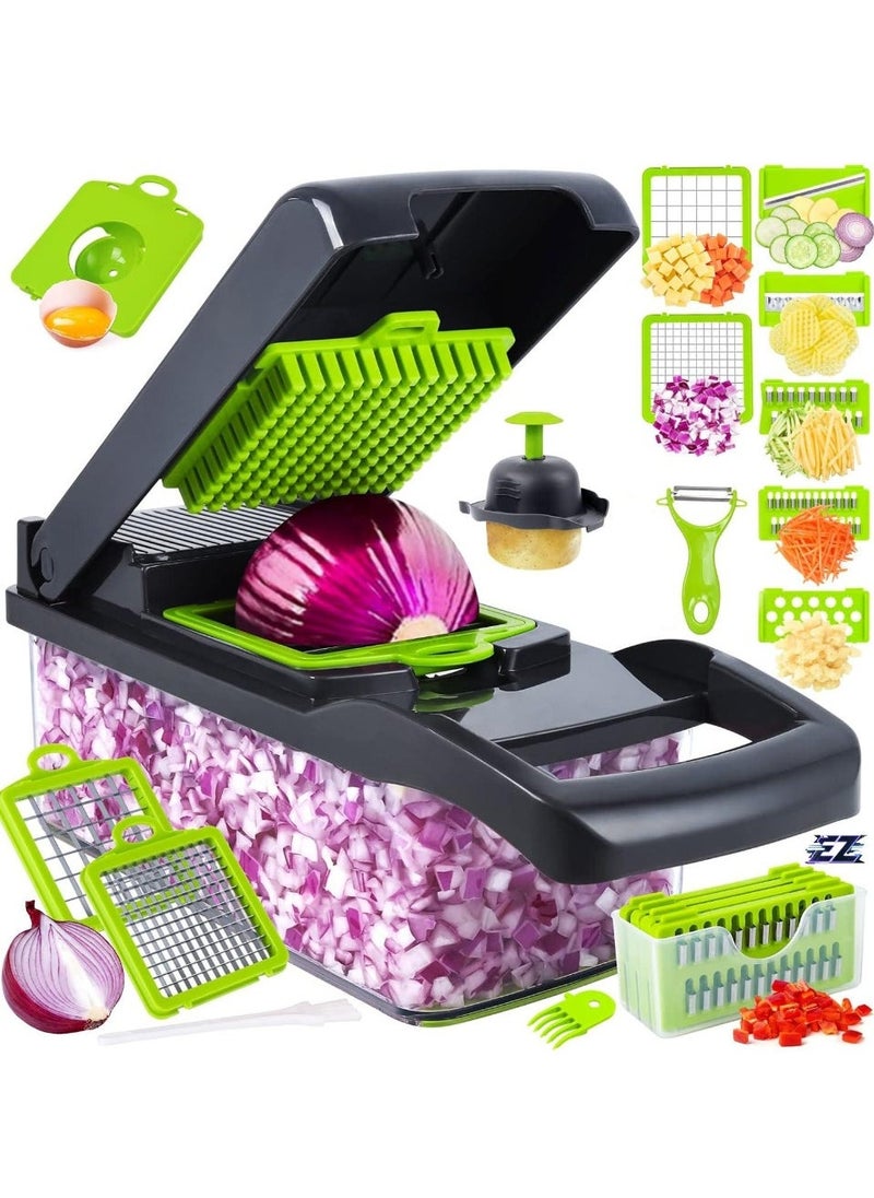 ELTRAZONE Vegetable Chopper, Pro Onion Chopper 14-in-1 Multifunctional Food Slicer, Dicer, Cutter, 8 Blades, Carrot & Garlic Chopper with Container – Efficient Kitchen Chopper for Easy Meal Prep (Grey) - Image 1