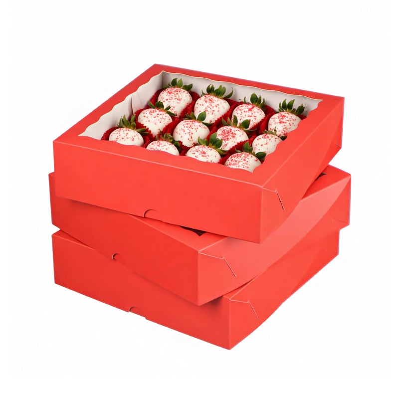 TEMLQPACK 50 Pack 9"x9"x2.5" Pie Boxes Red Bakery Boxes with Window, Pie, Cookies, Chocolate Covered Strawberries, Breakable Heart, Charcuterie Boxes for Christmas - Image 1