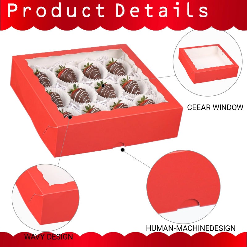 TEMLQPACK 50 Pack 9"x9"x2.5" Pie Boxes Red Bakery Boxes with Window, Pie, Cookies, Chocolate Covered Strawberries, Breakable Heart, Charcuterie Boxes for Christmas - Image 4