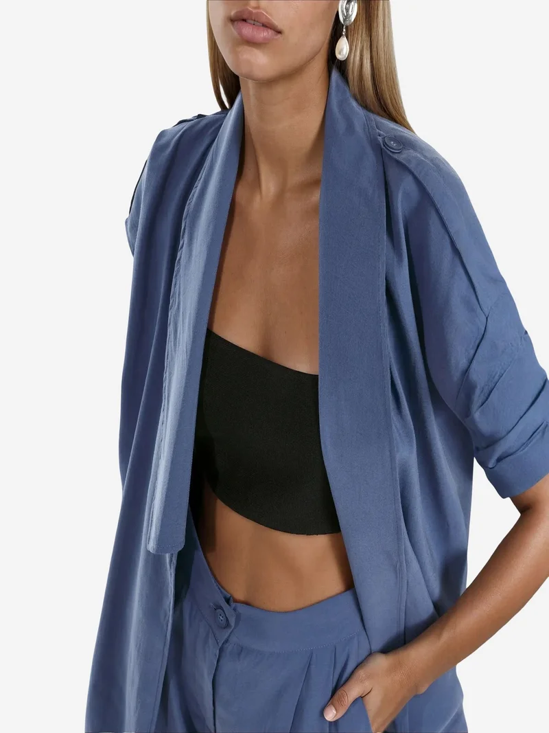 Jennyfer Maya Blue Cotton Viscose Two-Piece Coord for Women | Best Price UAE