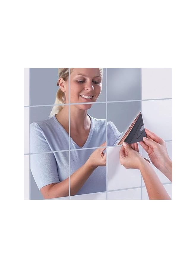 erorex Square Mirror Tile Wall Stickers 3D Decal Mosaic Diy Home Room Decoration, Silver - Image 3