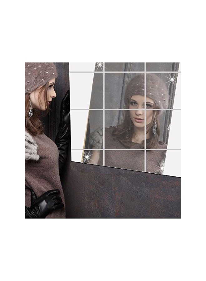 erorex Square Mirror Tile Wall Stickers 3D Decal Mosaic Diy Home Room Decoration, Silver - Image 5