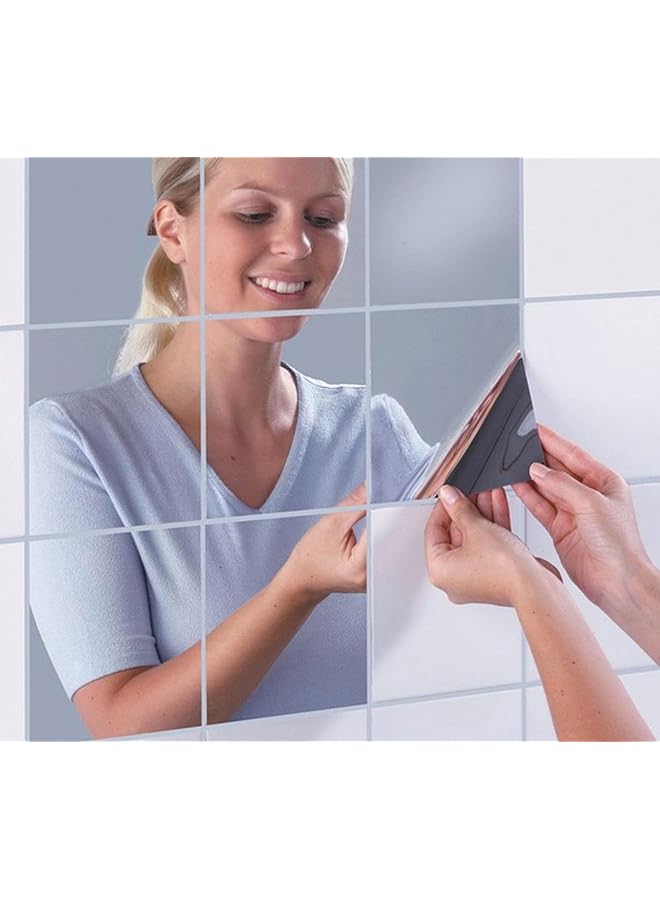 erorex Square Mirror Tile Wall Stickers 3D Decal Mosaic Diy Home Room Decoration, Silver - Image 2