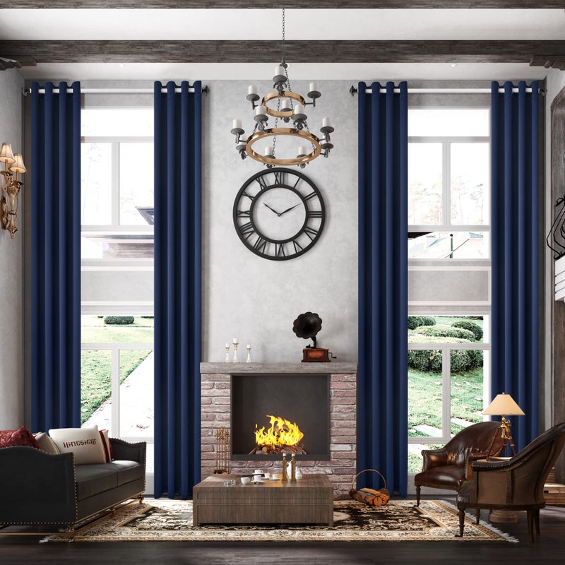 MAIHER Blackout 144 Inches Long Extra Long Curtain 12ft Length 2 Story Curtain for Living Room High Ceiling Curtain 1 Panel Navy Blue 50 W x 144 L