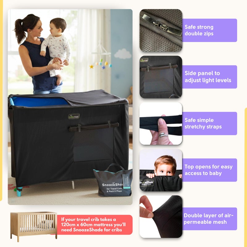 SnoozeShade Pack n Play & Travel Crib Blackout Cover | Blackout Crib Cover & Pack and Play Black Out Cover | Mom-Invented Safety Tested with Optimal Airflow - Image 3