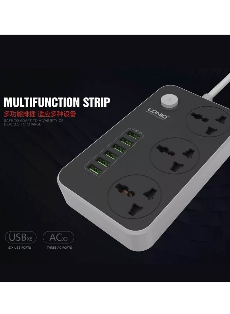 LDNIO SC3604 Power Strip Surge Protector with 3 Universal International Socket & Smart 6 USB Charging Ports 3.4A  - Image 2