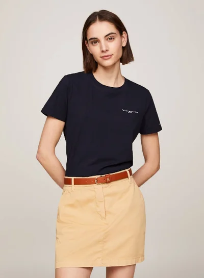 TOMMY HILFIGER Women's 1985 Collection Signature Logo T-Shirt -  Stretch organic cotton, Blue