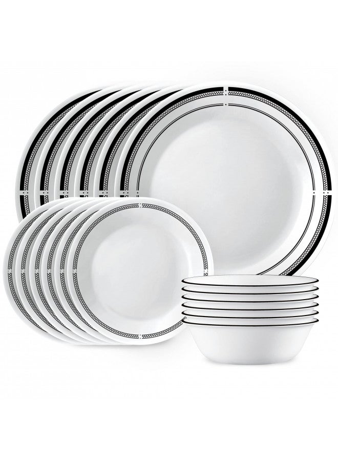 Corelle 18-Piece Round Dinnerware Set, Service for 6, Lightweight Round Plates and Bowls Set, Vitrelle Triple Layer Glass, Chip and Scratch Resistant, Microwave and Dishwasher Safe, Brasserie - Image 1