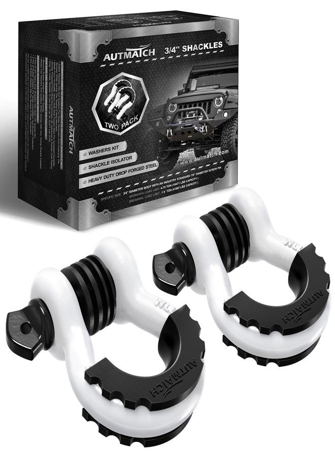 AUTMATCH Shackles 3/4" D Ring Shackle (2 Pack) 41,887Ib Break Strength with 7/8" Screw Pin and Shackle Isolator & Washers Kit for Tow Strap Winch Off Road Jeep Vehicle Recovery White & Black - Image 1