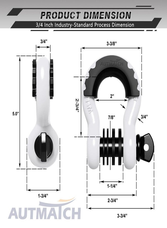 AUTMATCH Shackles 3/4" D Ring Shackle (2 Pack) 41,887Ib Break Strength with 7/8" Screw Pin and Shackle Isolator & Washers Kit for Tow Strap Winch Off Road Jeep Vehicle Recovery White & Black - Image 3
