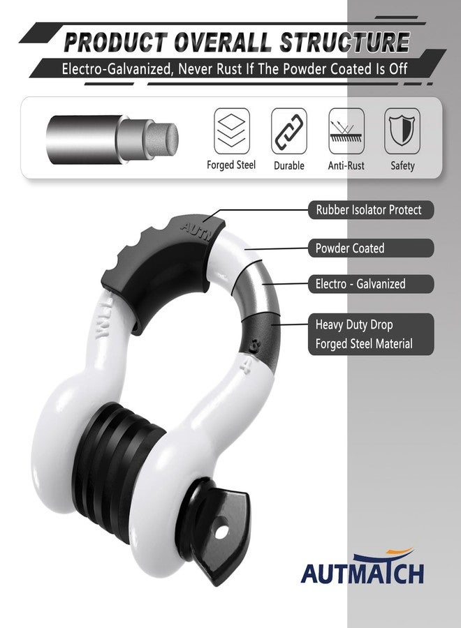 AUTMATCH Shackles 3/4" D Ring Shackle (2 Pack) 41,887Ib Break Strength with 7/8" Screw Pin and Shackle Isolator & Washers Kit for Tow Strap Winch Off Road Jeep Vehicle Recovery White & Black - Image 4