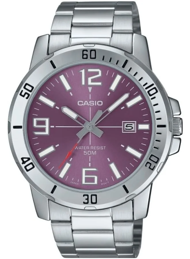 CASIO Gents Watch Purple Dial Silver Band
