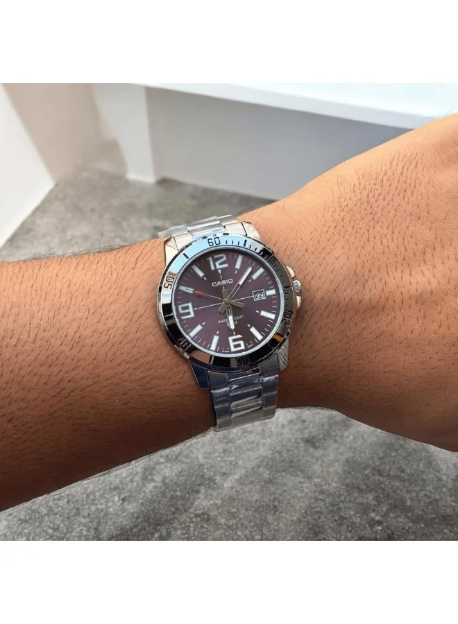CASIO Gents Watch Purple Dial Silver Band