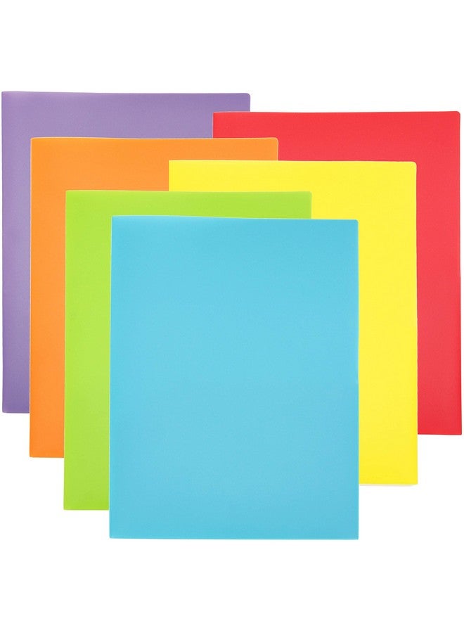 6 Pack Heavy Duty Plastic Two Pocket Folders Rainbow Colors 2 Pocket Folders