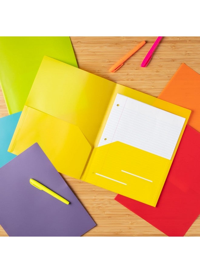 6 Pack Heavy Duty Plastic Two Pocket Folders Rainbow Colors 2 Pocket Folders