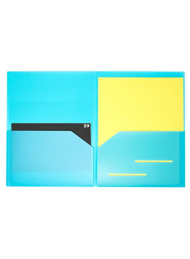 6 Pack Heavy Duty Plastic Two Pocket Folders Rainbow Colors 2 Pocket Folders