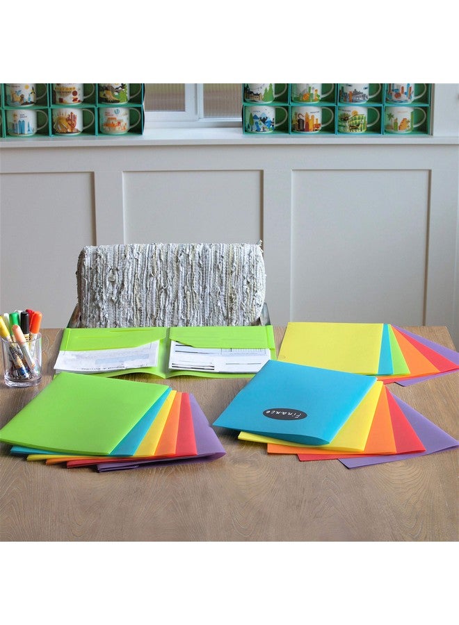 6 Pack Heavy Duty Plastic Two Pocket Folders Rainbow Colors 2 Pocket Folders