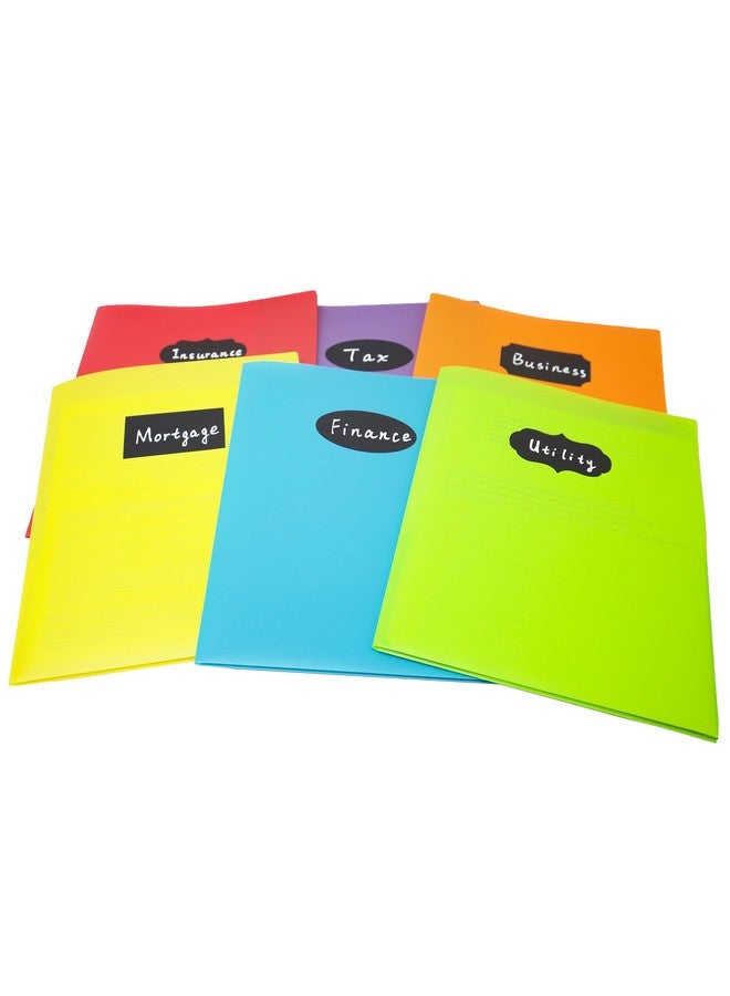 6 Pack Heavy Duty Plastic Two Pocket Folders Rainbow Colors 2 Pocket Folders
