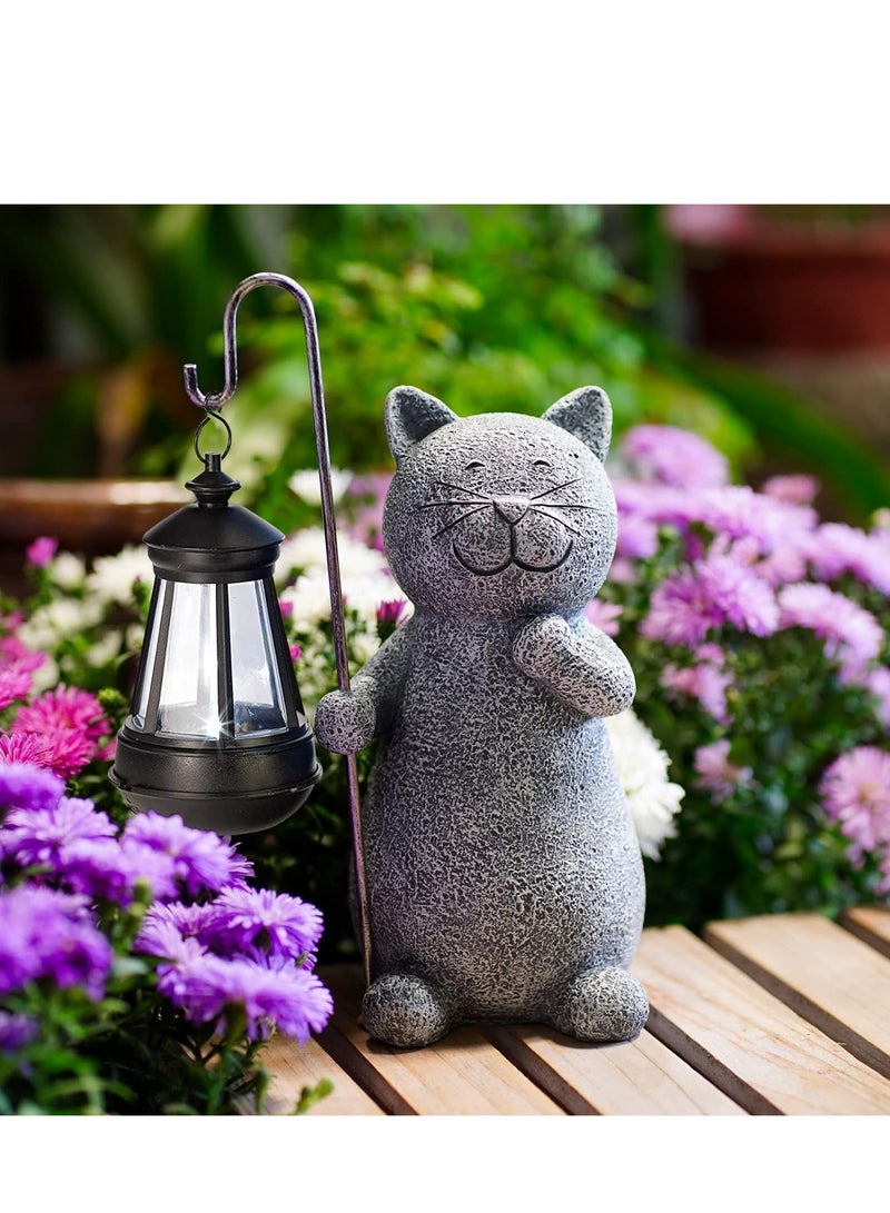 KASTWAVE Solar Garden Light, Statue Cat Figurine Light with Solar Lantern for Garden, Waterproof Solar Statue Cat Light for Patio, Balcony, Yard, Perfect Housewarming Gift for Family, 1 Pcs - Image 1
