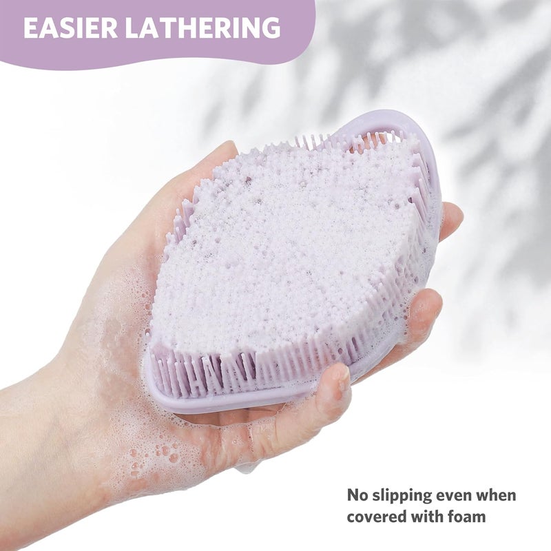 Sndyi Silicone Body Scrubber, Gentle Exfoliating Shower Scrubber for Sensitive Skin, Leaf Shaped Silicone Loofah Body Brush with Lathering Bristles, Purple - Image 4