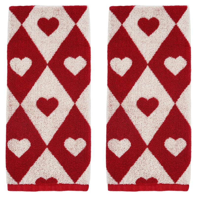 Leisofter Valentines Day Hand Towels for Bathroom(2 Pcs, 13" x 29"),Decorative Towels for Drying, Cleaning, Cooking, Holiday (Diamond Hearts) - Image 1