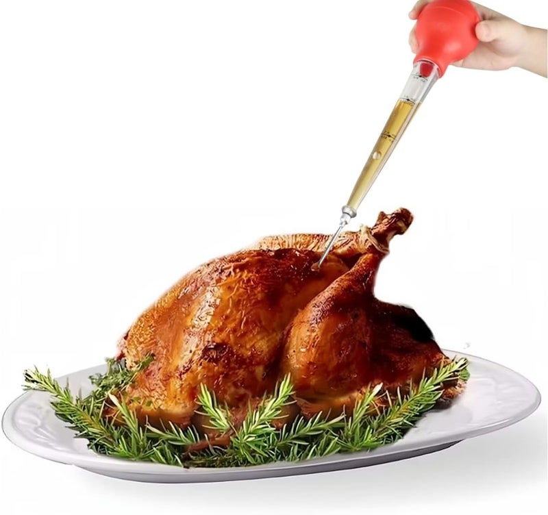 HSHQING طقم تقديم الديك الرومي لعيد الشكر - صينية سيراميك كبيرة للديك الرومي - حقنة لتبليل الديك الرومي - مثالية لعشاء العطلات - Image 1